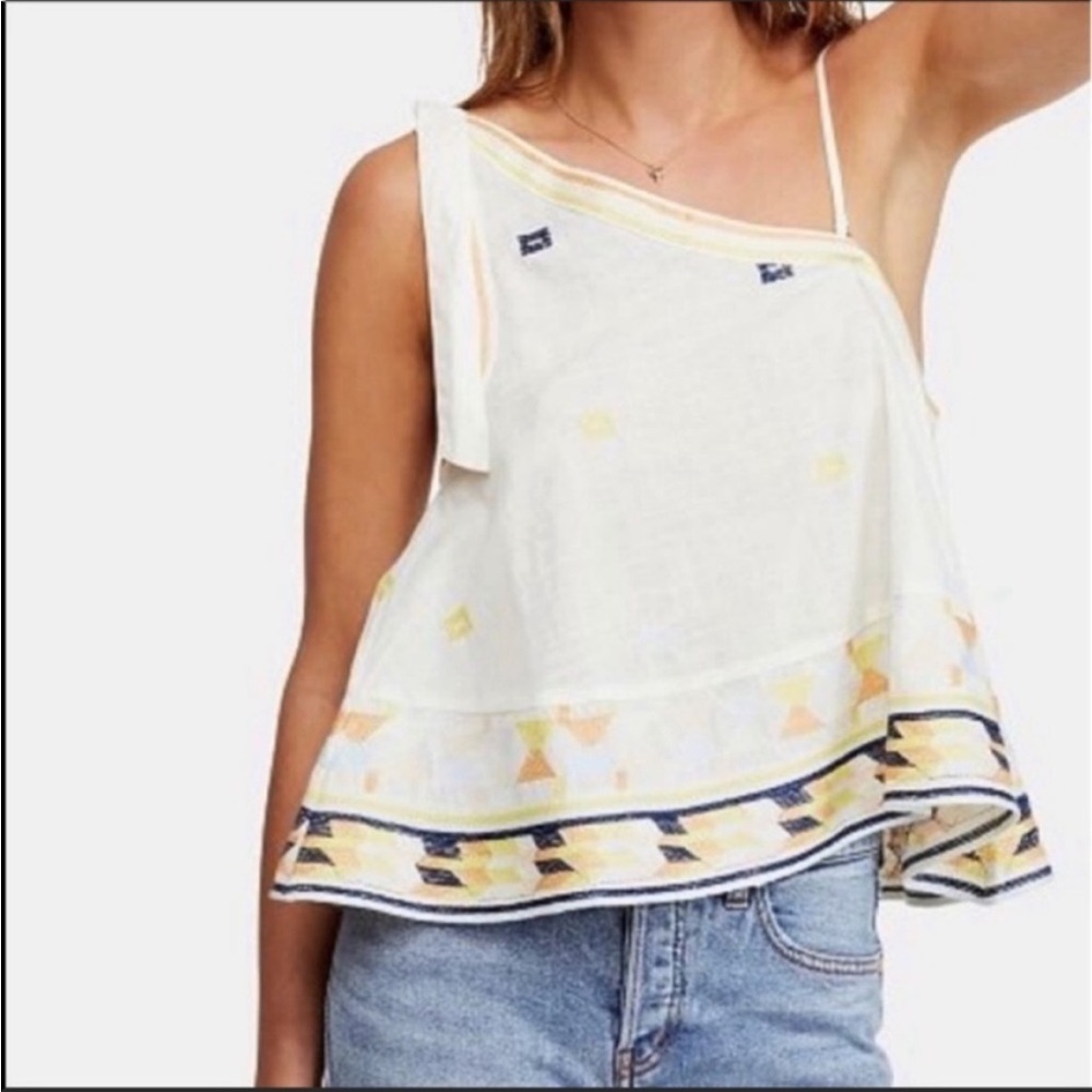 Free People Bali Baby Asymmetrical Tank in Ivory Combo NWT